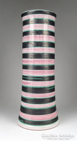 1I320 Nagyméretű rózsaszín csíkos retro kerámia váza díszváza 30 cm