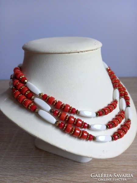 Old coral red and white necklace
