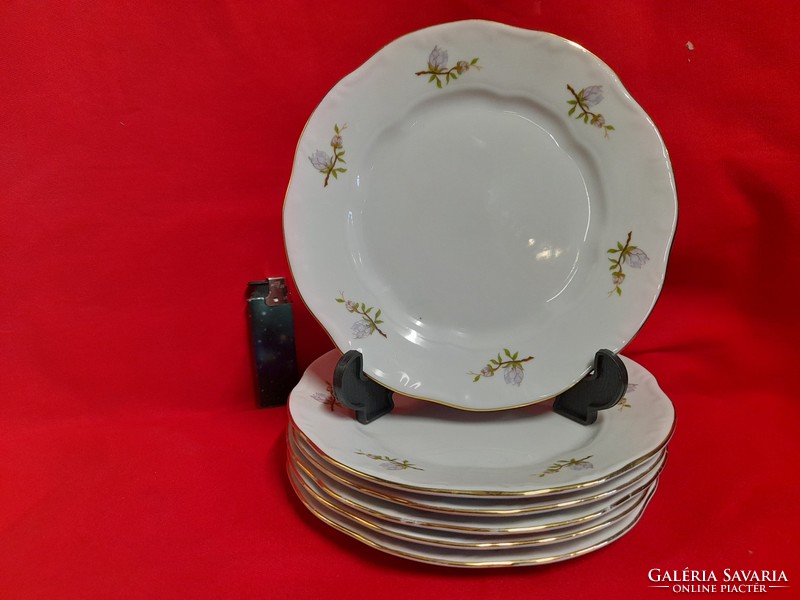 Set of 6 porcelain plates with Zsolnay lotus flower cake. 16.5 Cm.