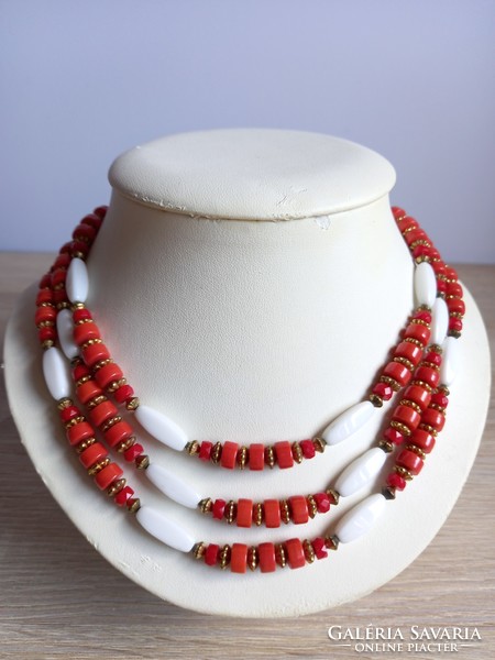 Old coral red and white necklace