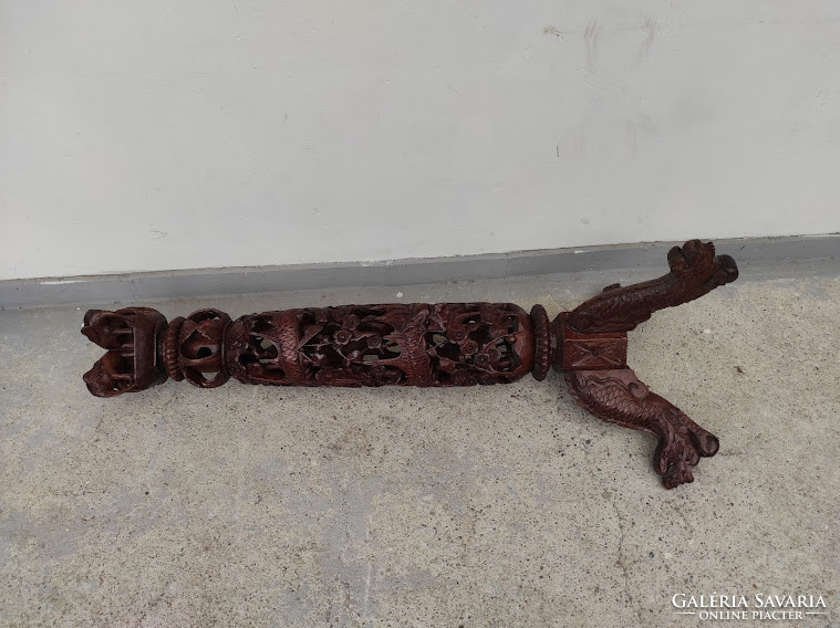 Antique Chinese richly carved wooden three-legged column dragon bird motif 5385