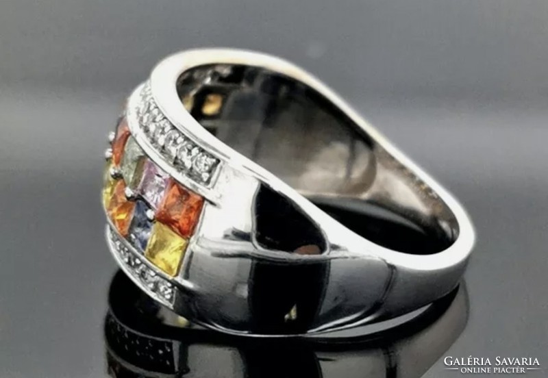 Csodás, szikrázó multi zafír  köves    ezüst /925/ gyűrű 54 méret !--új