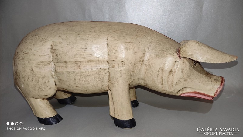 American folk art antique hand carved wooden pig figurine