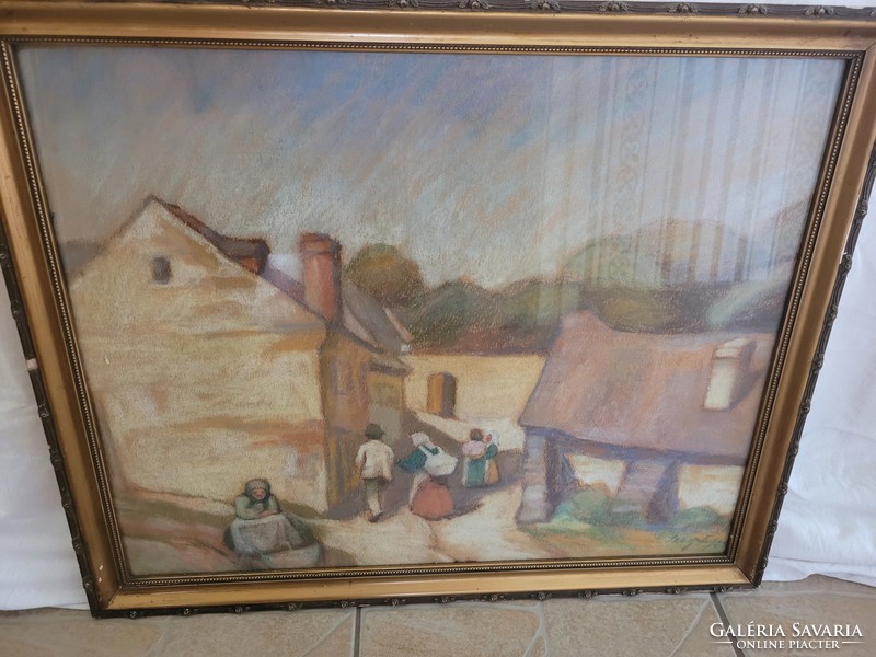Szigeti Jenő (1881-1944) Falusi életkép festménye