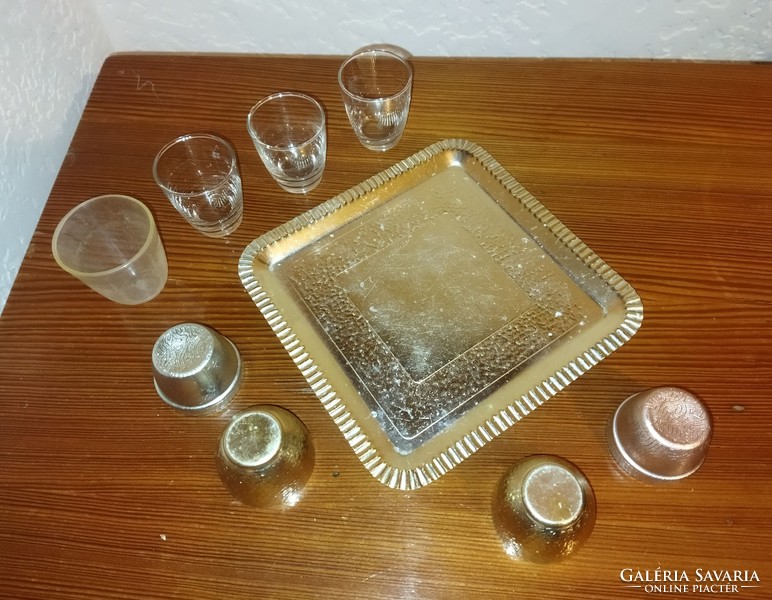 Retro brandy set on metal tray