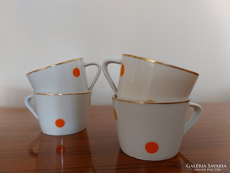 Régi Hollóházi porcelán színes pöttyös kávés csésze kiöntő retro mid century 7 db mokkás