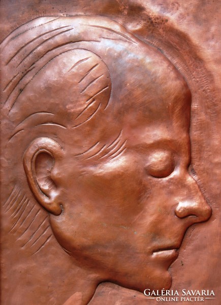 K.I.: Bartók Béla, 1984 - egyedi réz relief, kézzel faragott fakeretben