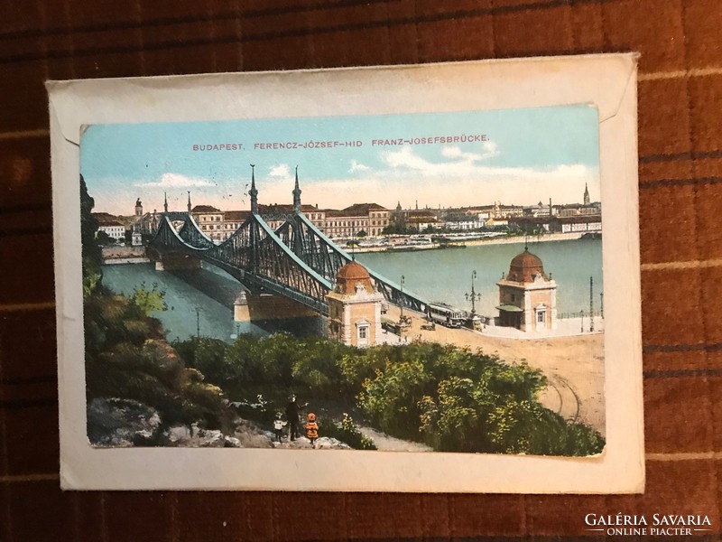 Régi képeslap. Budapest Ferencz-József-Híd Franz -Josefsbrücke 1911. színes írott, bélyeggel