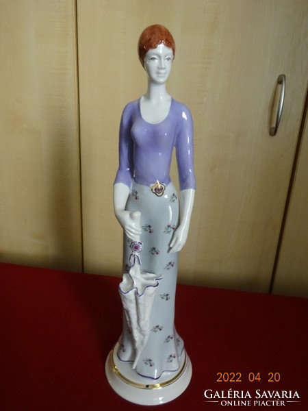 Hollóházi porcelán figura, nő esernyővel, magassága 41,5 cm. Vanneki! Jókai.