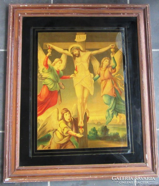 Old holy image oil print, 59 x 72 cm, 47 x 59 cm