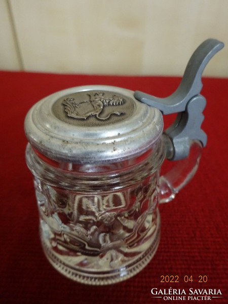 Lead crystal beer mug with zinc lid, height 6.5 cm. He has! Jókai.