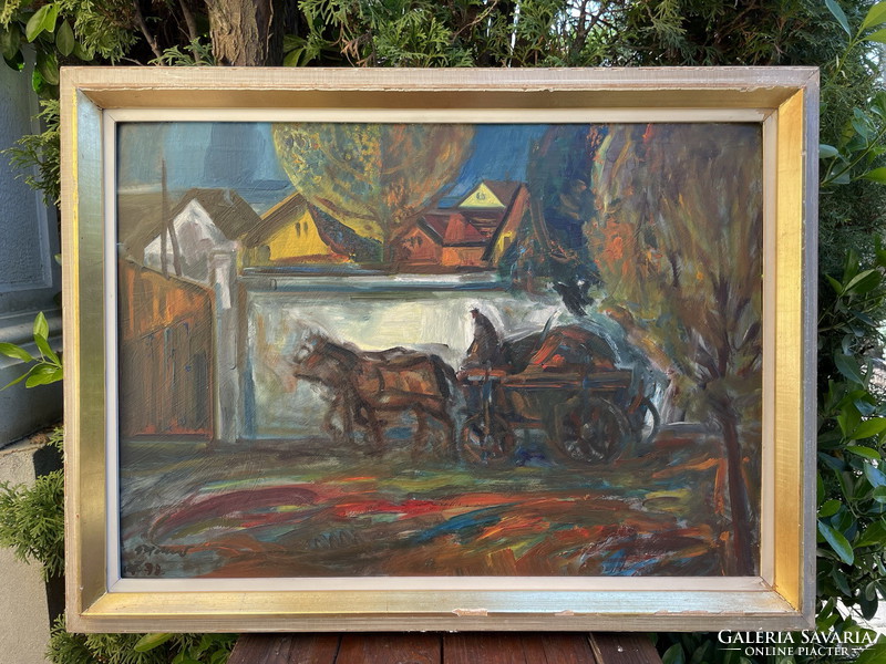 Tibor Göldner: with a horse-drawn carriage home (trouble) 62x82cm !!