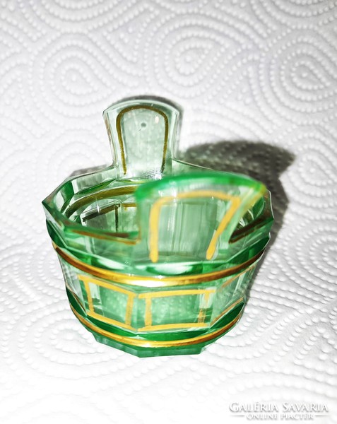 Antique Bieder engraved uranium glass tub shaped table salt shaker