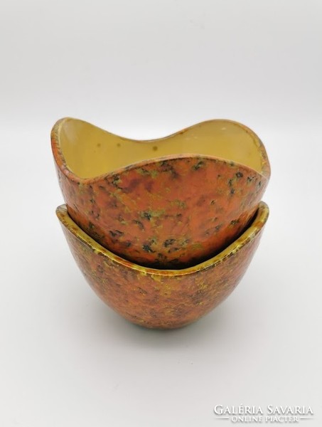 Retro iparművészeti váza, kaspó, párban, 16 cm átmérő, 12 cm magasság