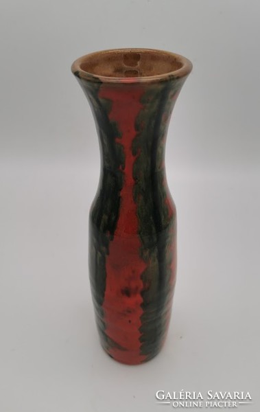 Mrs. Fórizsn retro vase, Hungarian handicraft ceramic, marked, 29 cm
