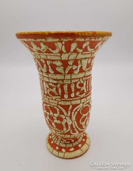Retro cucumber gauze vase, Hungarian handicraft ceramics, 18 cm