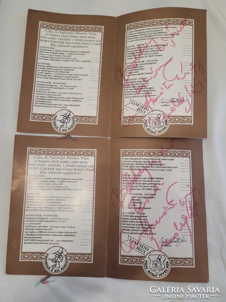 1980. Small robber restaurant, casual menu of delicious days in Pest-Buda, with wax seal, owner's signature
