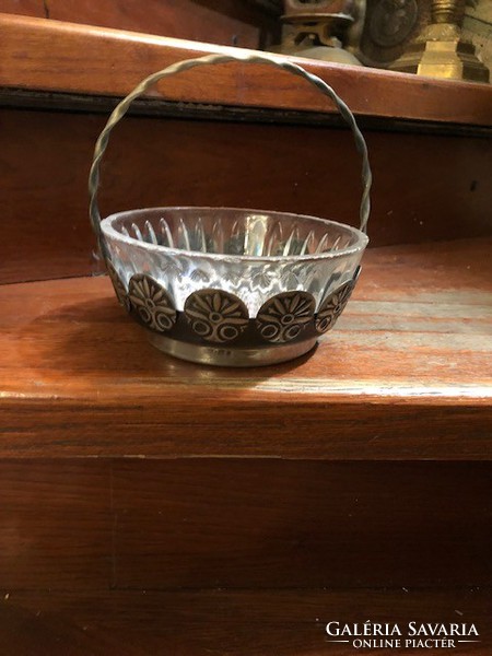 Alpaca centerpiece, offering, original glass, size 16 x 14 cm