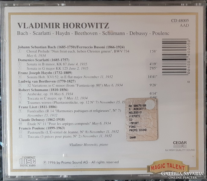 Vladimir Horowitz plays the piano cd