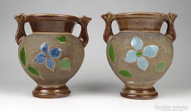 1I474 old corundum tile ear vase pair 1941