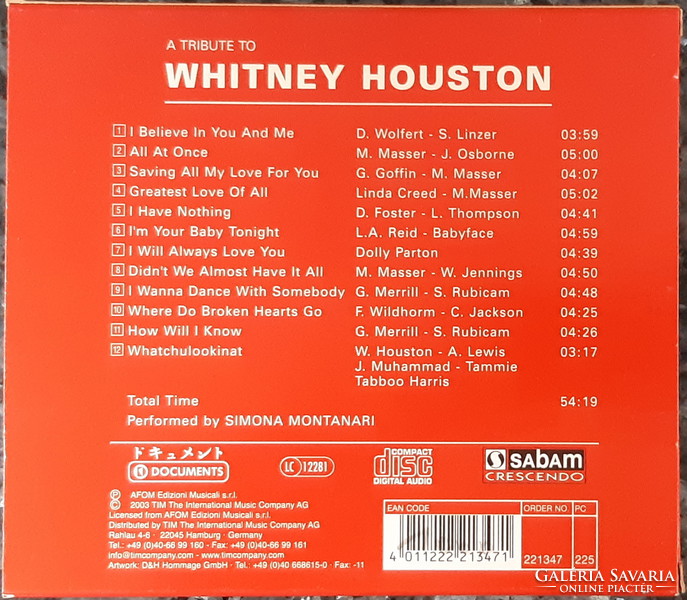 A TRIBUTE TO WHITNEY HOUSTON     CD