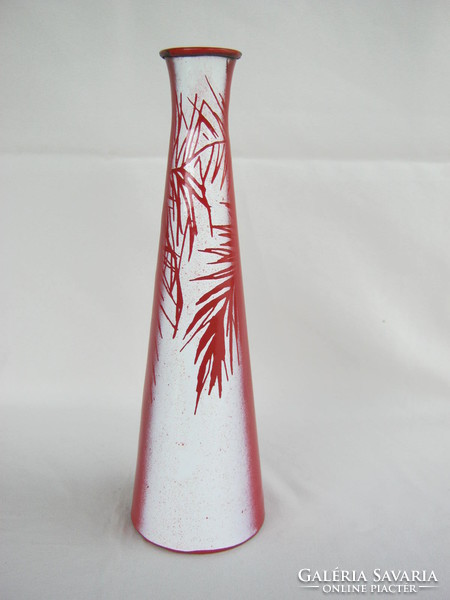 Piros-fehér zománcos zománcozott fém retro váza