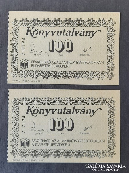 Könyvutalvány - 100 forint (sorszámkövető)