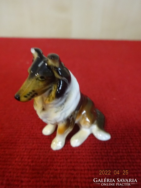Német porcelán figura, skótjuhász kutya, magassága 5 cm. Vanneki! Jókai.