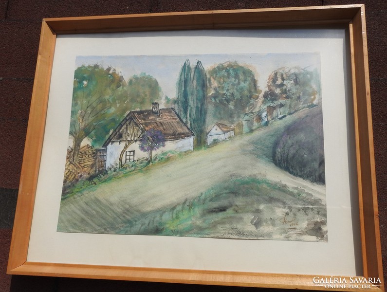 Vidéki ház _  jelzett akvarell festmény