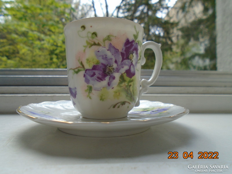 Antik Altwien "AUSTRIA" szecessziós kézzel festett virágos kávés csésze alátéttel