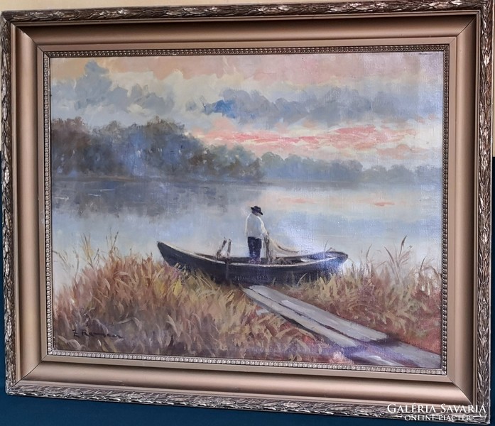 Fk/190 - a painting by artist László Remecz Zólyomi - Fisherman