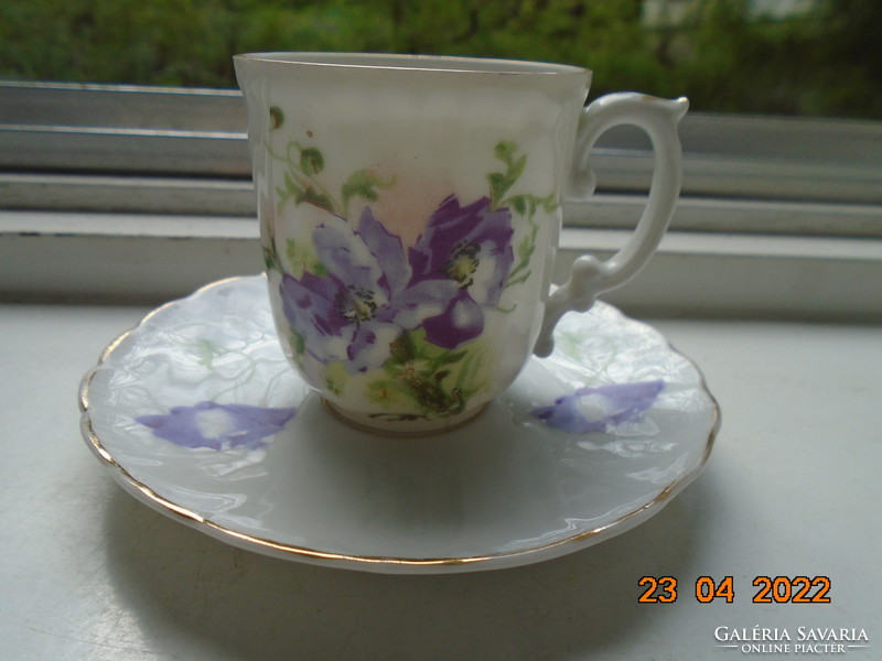 Antik Altwien "AUSTRIA" szecessziós kézzel festett kék virágos kávés csésze alátéttel