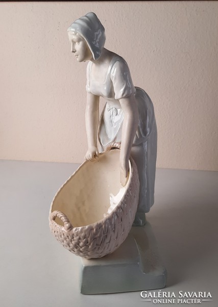 Art deco large Dutch girl with ceramic sculpture offering centerpiece