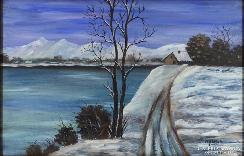 1I542 degreé h. Signposted: waterfront winter landscape