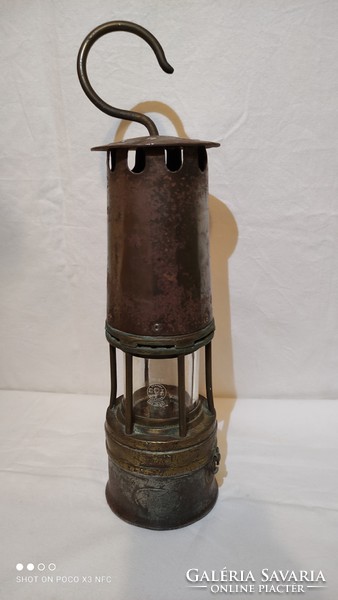 Antique French miner's lamp with baccarat glass insert
