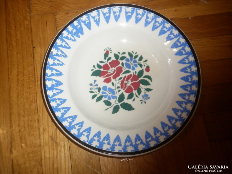 Antik népi virágos fajansz fali tányér