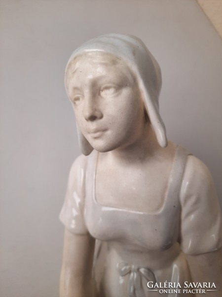 Art Deco nagyméretű holland lány kerámia szobor, kínáló, asztalközép