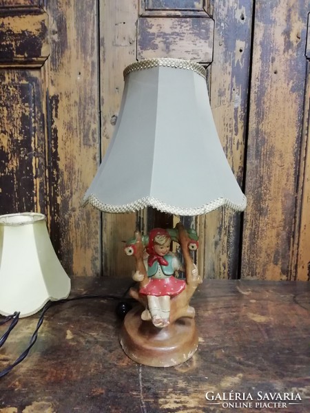 Kerámia lámpa, 20. század közepéről, Hummel stílusú lámpa, kézzel készített alkotás