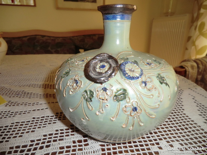 Ceramic vase with handmade 16x16 cm turquoise green