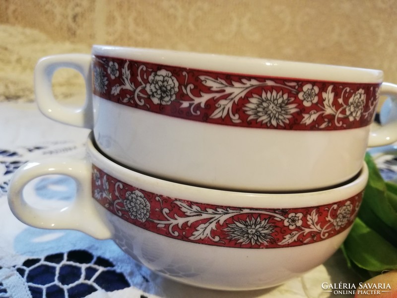 Old porcelain German bavaria soup cups with burgundy black flower pattern for sale.3 + 1 pc!