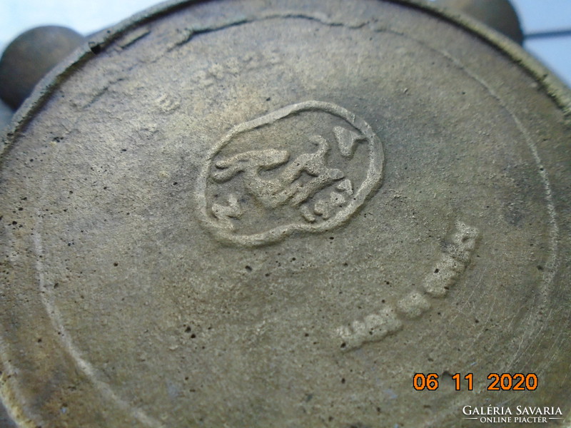 Bronze cast pan with goat deer profile, numbered found 360 g