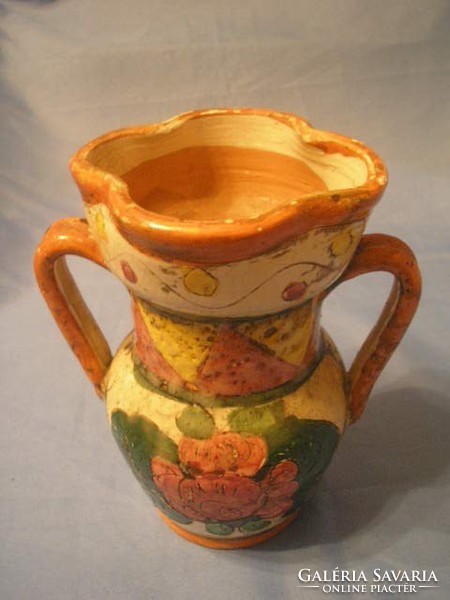 N3 is the work of the kata (countess) of Perényi. ??Antique majolica glazed two-handled vase collectible rarity 16 cm