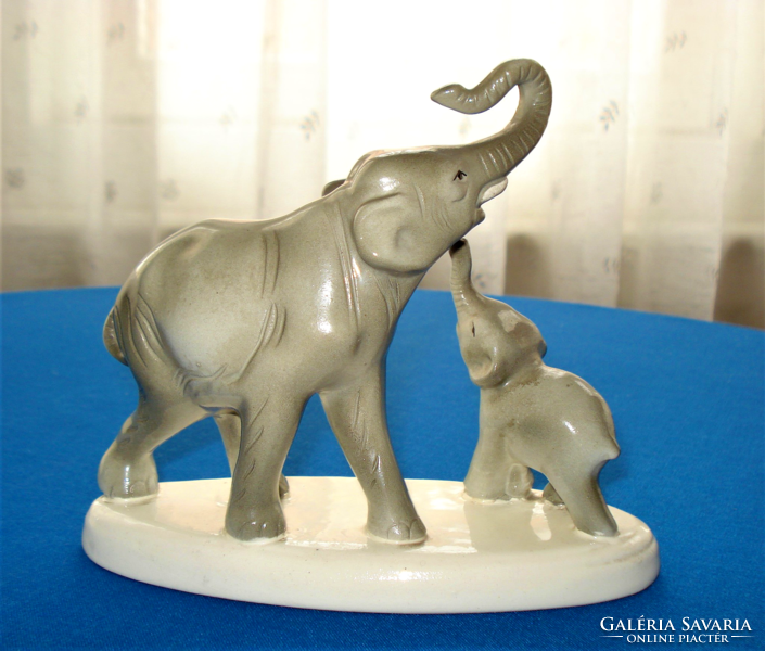 Retro elephant with mama's baby and baby elephant