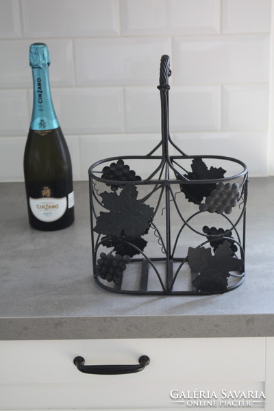 Metal wine rack with grape pattern - with 2 wine compartments, in good condition