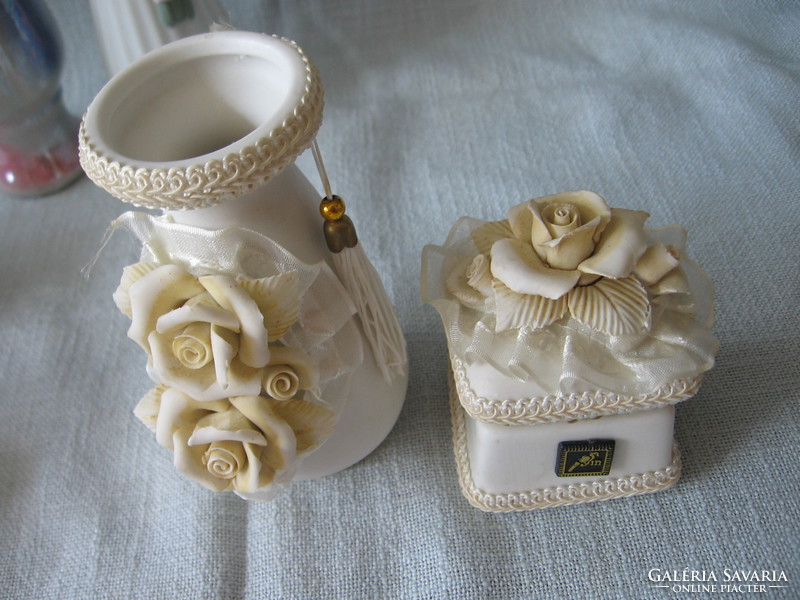 Shabby chic romantic plastic rose white ceramic vase and jewelry box for wedding too