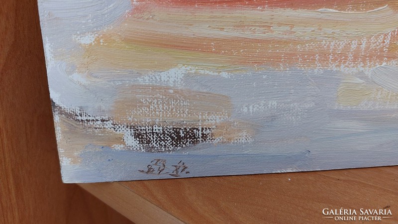(K) Jelzett naplemente festmény 40x29 cm. Vászon farostlemezen.