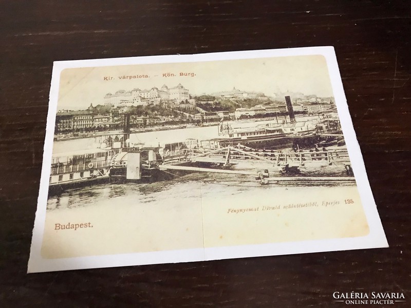 Budapest kir. Várpalota.Budavár palace can be opened postcard with a description in four languages and a color photo.