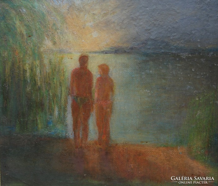 S. L .: Sunset at Lake Balaton, 1960-1970 - oil painting, framed