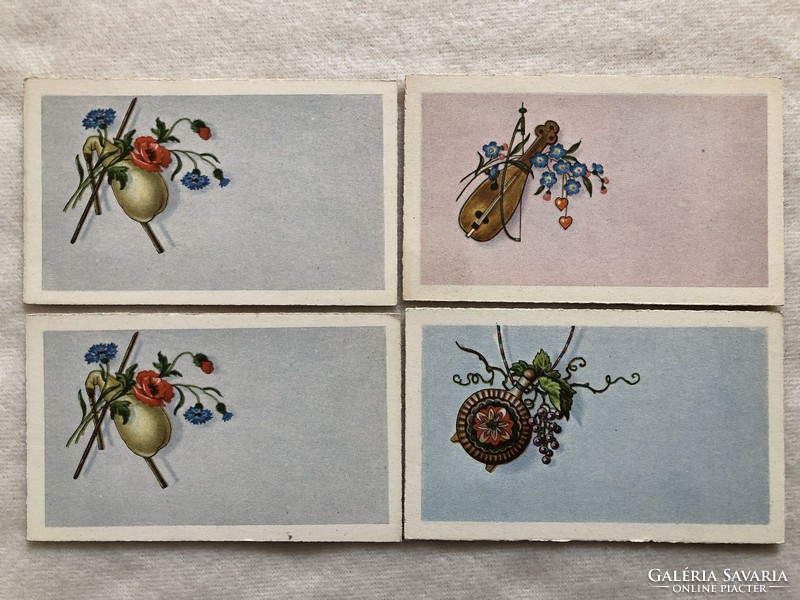4 pcs antique graphic mini postcards, greeting cards - postage clean