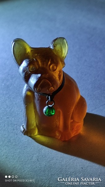 Antik cseh art - deco üveg francia bulldog kutya figura